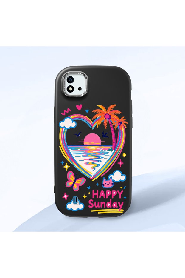 Realme C11 2021 Compatible Case Camera Protector Black Heart Patterned Silicone Lover Couple Phone Case