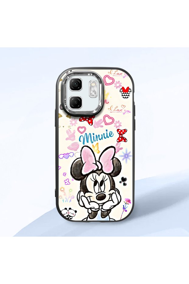 Infinix Smart 9 Compatible Case Camera Protective Black Minnie Patterned Silicone Lover Couple Phone Case