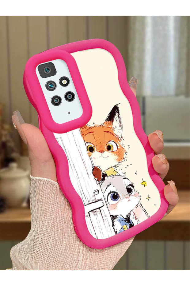 Redmi 10 2022 Compatible Case Camera Protector Red Silicone Couple Phone Case Cartoon Pattern