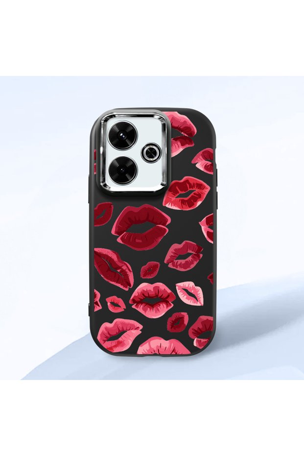 Poco M6 Compatible Case Camera Protector Black Kiss Patterned Silicone Lover Couple Phone Case