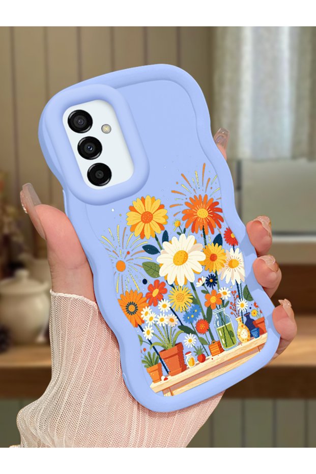 Samsung Galaxy M23 Compatible Case Camera Protector Blue Silicone Lover Couple Phone Case Floral Case