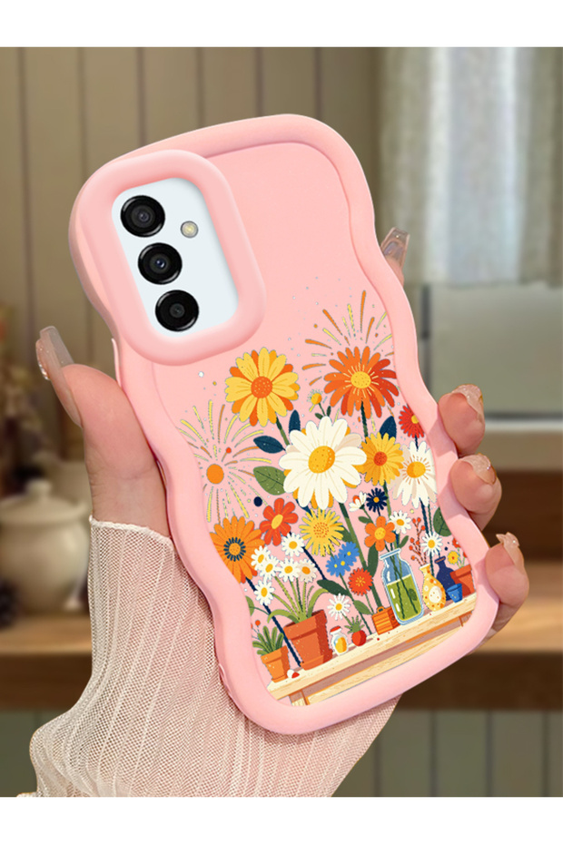 Samsung Galaxy M23 Compatible Case Camera Protector Pink Silicone Lover Couple Phone Case Floral Case