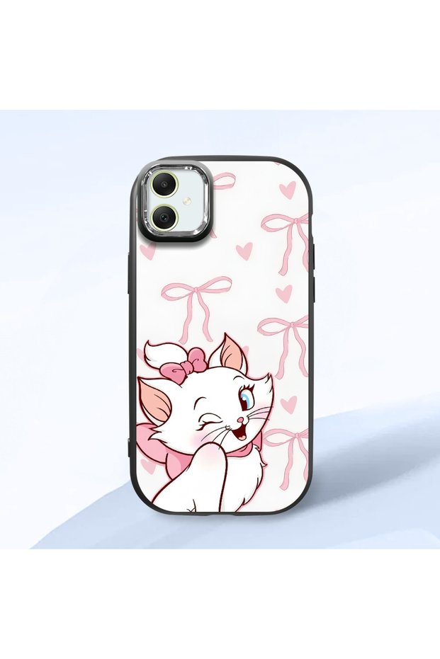 Samsung Galaxy A05 Compatible Case Camera Protective Black Cartoon Patterned Silicone Lover Couple Phone Case