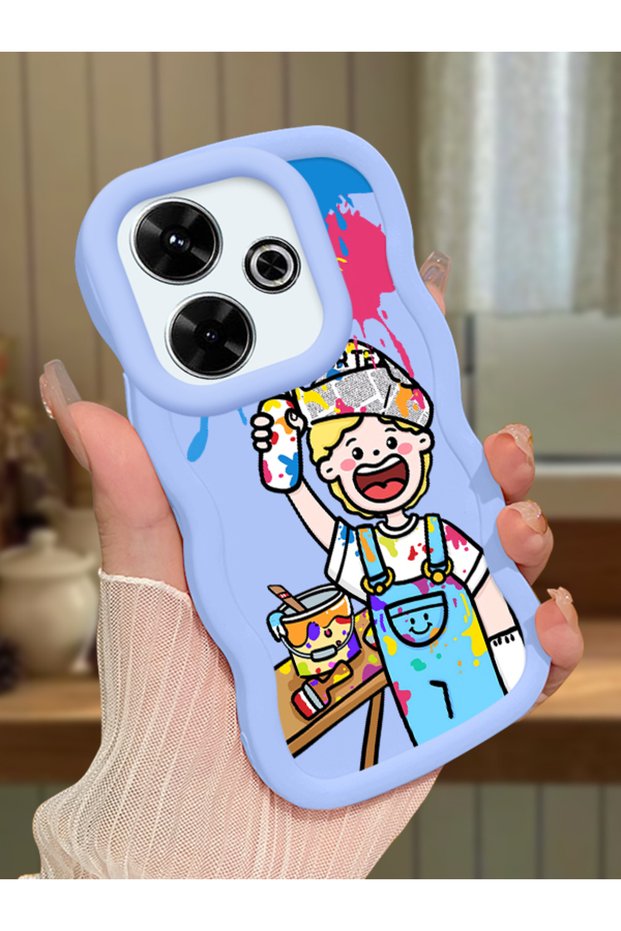 Redmi 13X Compatible Case Camera Protector Blue Silicone Lover Couple Phone Case Cartoon Pattern