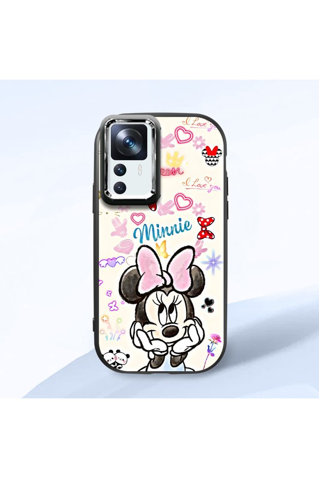 Mi 12t Compatible Case Camera Protector Black Minnie Patterned Silicone Lover Couple Phone Case