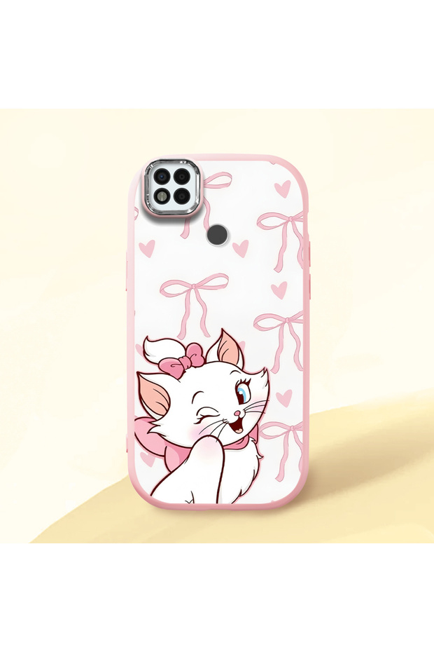 Poco C31 Compatible Case Camera Protector Pink Cartoon Patterned Silicone Lover Couple Phone Case