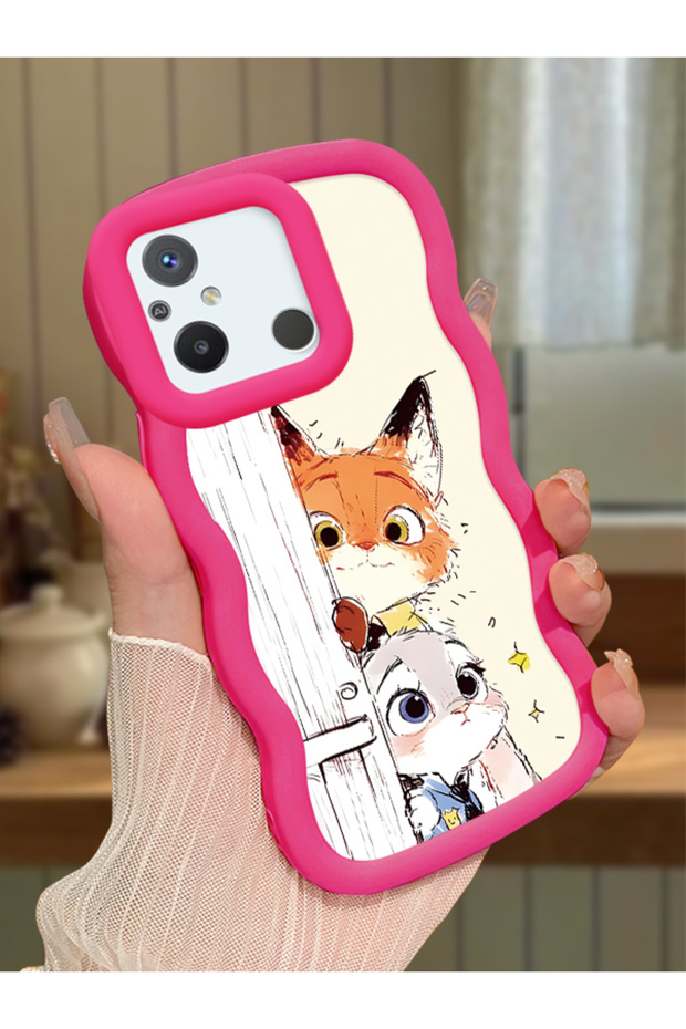 Poco C55 Compatible Case Camera Protector Red Silicone Lover Couple Phone Case Cartoon Pattern