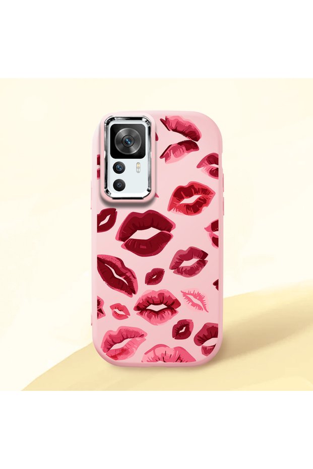 Redmi K50 Ultra Compatible Case Camera Protective Pink Kiss Patterned Silicone Lover Couple Phone Case