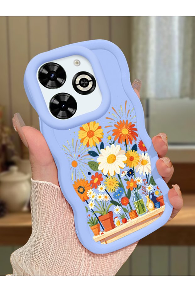 Infinix Smart 8 Plus Compatible Case Camera Protective Blue Silicone Couple Phone Case Flowers Case