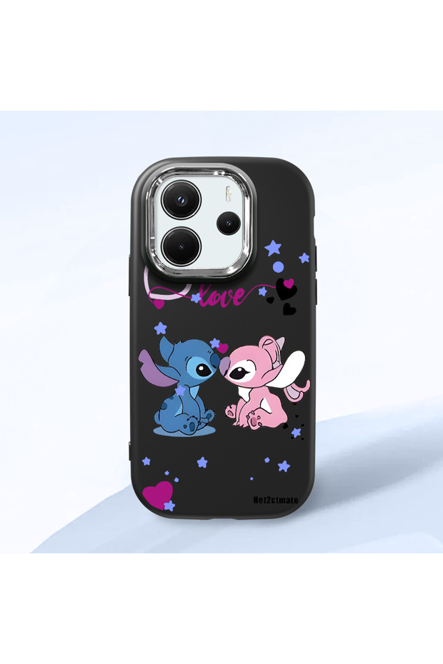 Redmi Note 14 4g Compatible Case Camera Protector Black Stitch Patterned Silicone Couple Phone Case