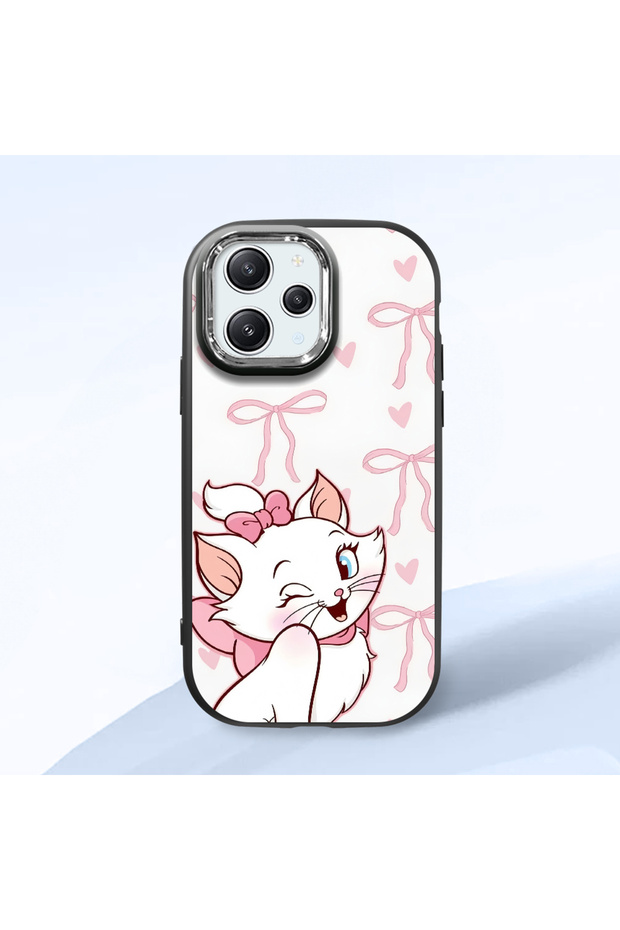 Redmi 12 Compatible Case Camera Protective Black Cartoon Patterned Silicone Lover Couple Phone Case