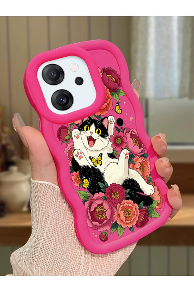 Oppo Reno 14F Compatible Case Camera Protector Red Silicone Couple Phone Case Cat Case