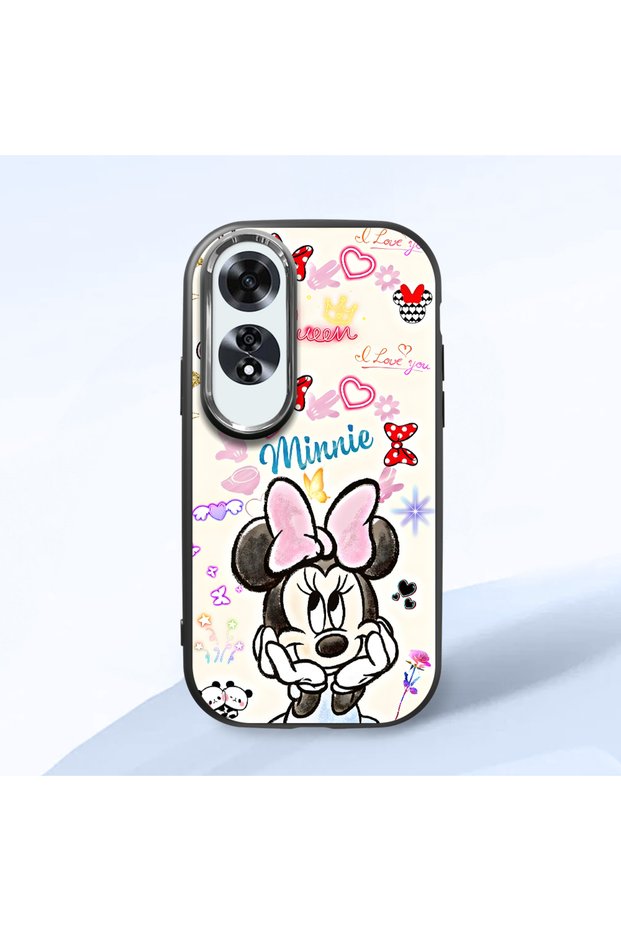 Oppo A60 Compatible Case Camera Protector Black Minnie Patterned Silicone Lover Couple Phone Case
