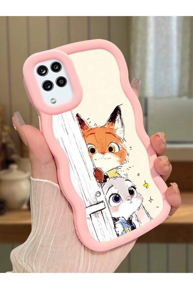 Samsung Galaxy M12 Compatible Case Camera Protective Pink Silicone Lover Couple Phone Case Cartoon Pattern