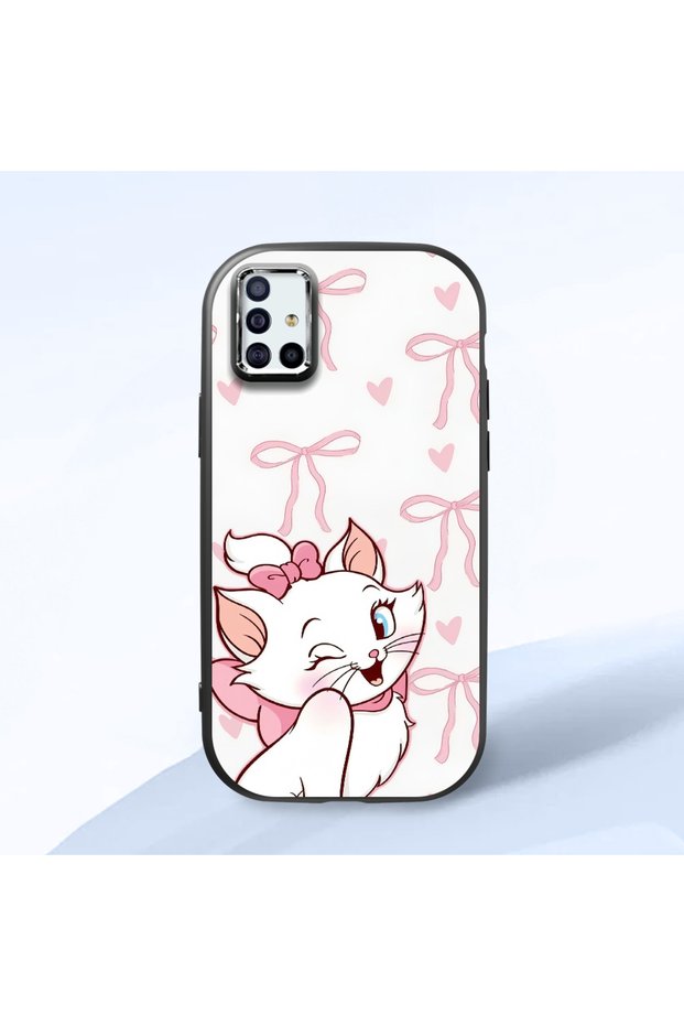 Samsung Galaxy A51 Compatible Case Camera Protective Black Cartoon Patterned Silicone Beloved Couple Phone Case