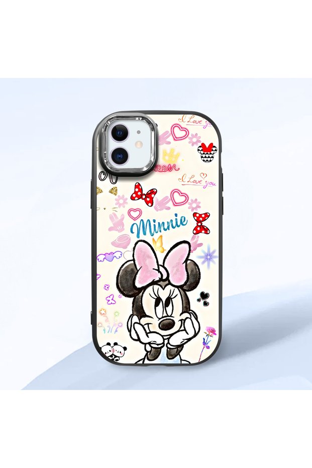 iPhone 11 Compatible Case Camera Protector Black Minnie Patterned Silicone Lover Couple Phone Case