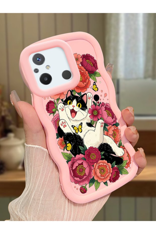 Poco C55 Compatible Case Camera Protector Pink Silicone Lover Couple Phone Case Cat Case