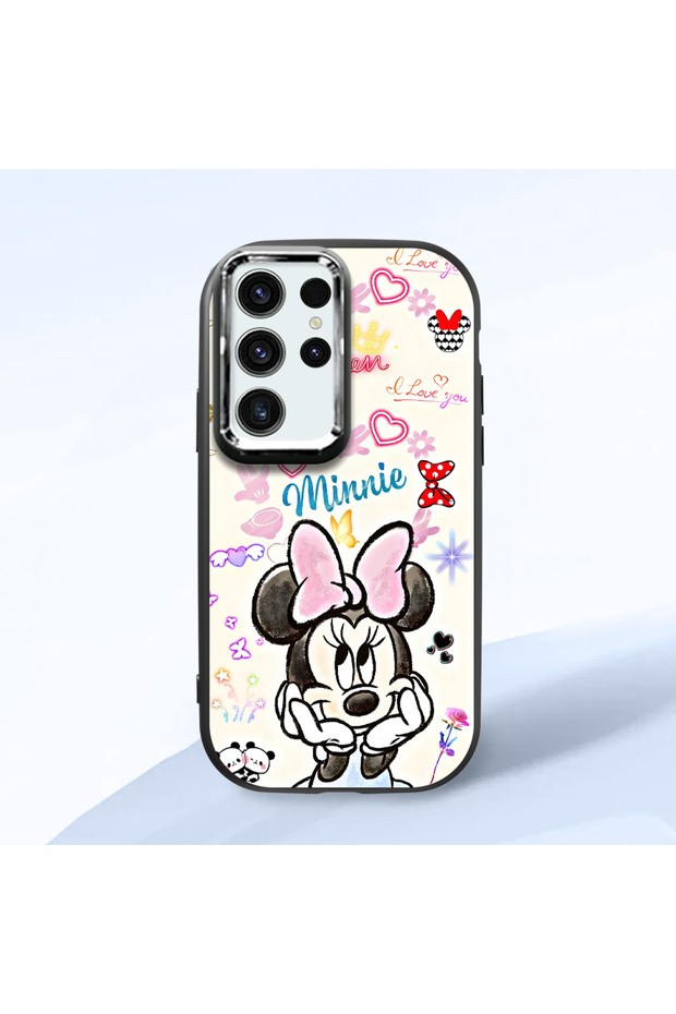 Samsung Galaxy S23 Ultra Compatible Case Camera Protective Black Minnie Patterned Silicone Lover Couple Phone Case