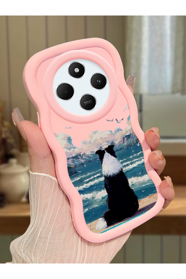 Redmi 14C Compatible Case Camera Protector Pink Silicone Couple Phone Case Dog Pattern