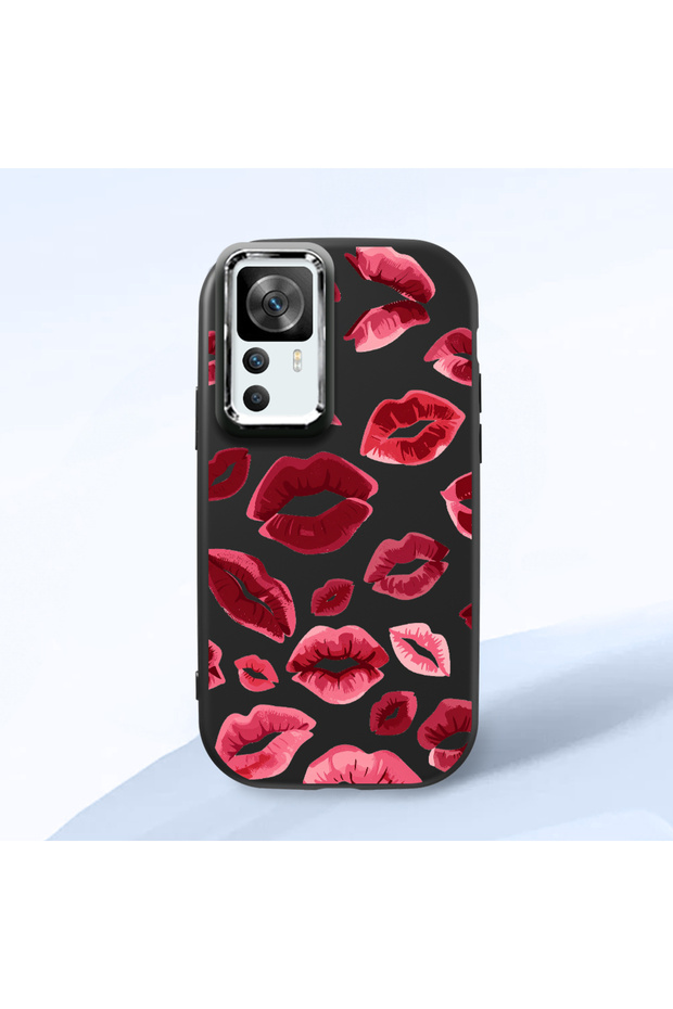 Redmi K50 Ultra Compatible Case Camera Protective Black Kiss Patterned Silicone Lover Couple Phone Case