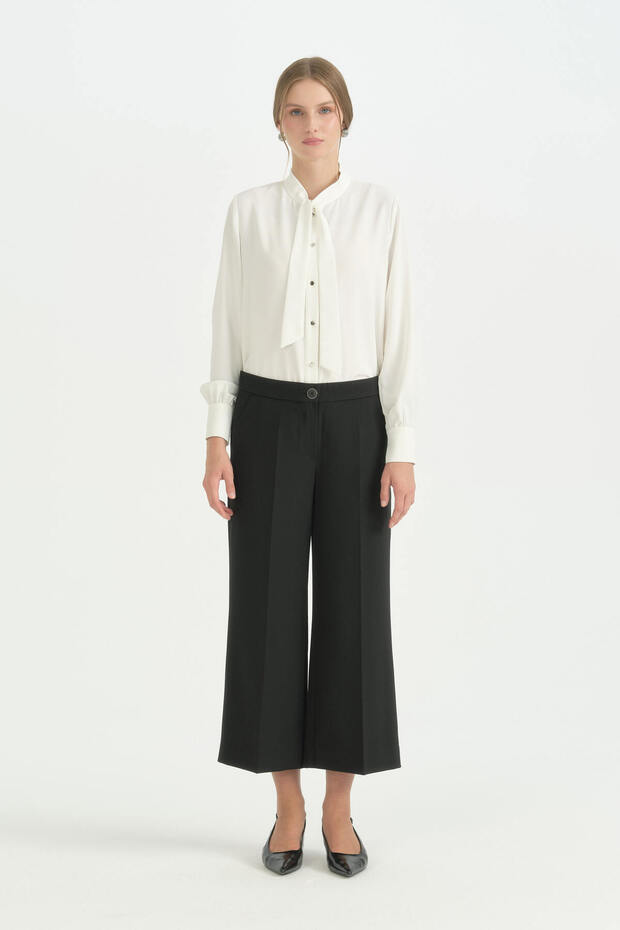 Ankle Length Wide Leg Pants - Black
