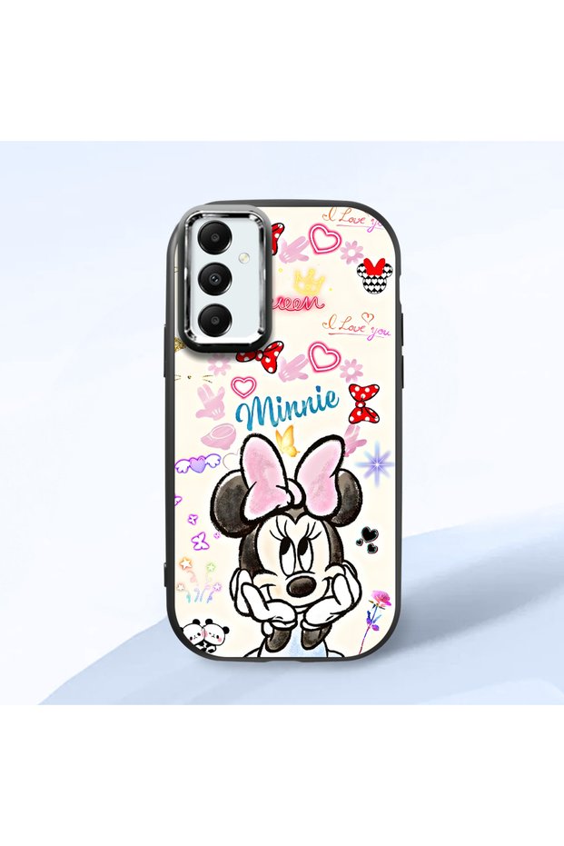 Samsung Galaxy A05S Compatible Case Camera Protective Black Minnie Patterned Silicone Lover Couple Phone Case