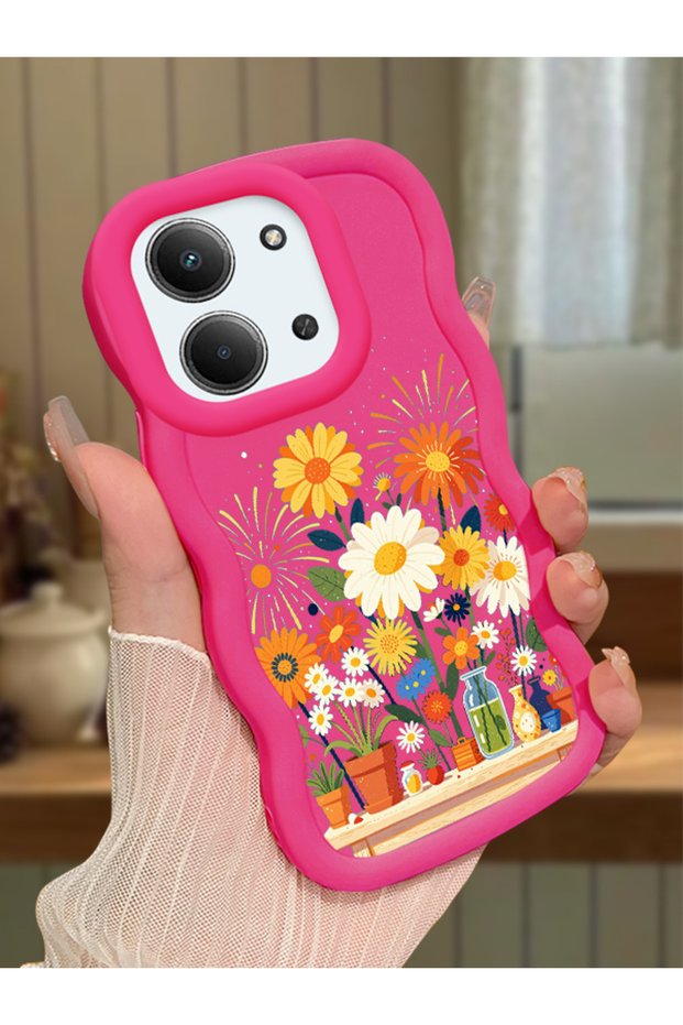 Case for Redmi 15C 5g Compatible Case Camera Protective Red Silicone Lover Couple Phone Case Floral Case