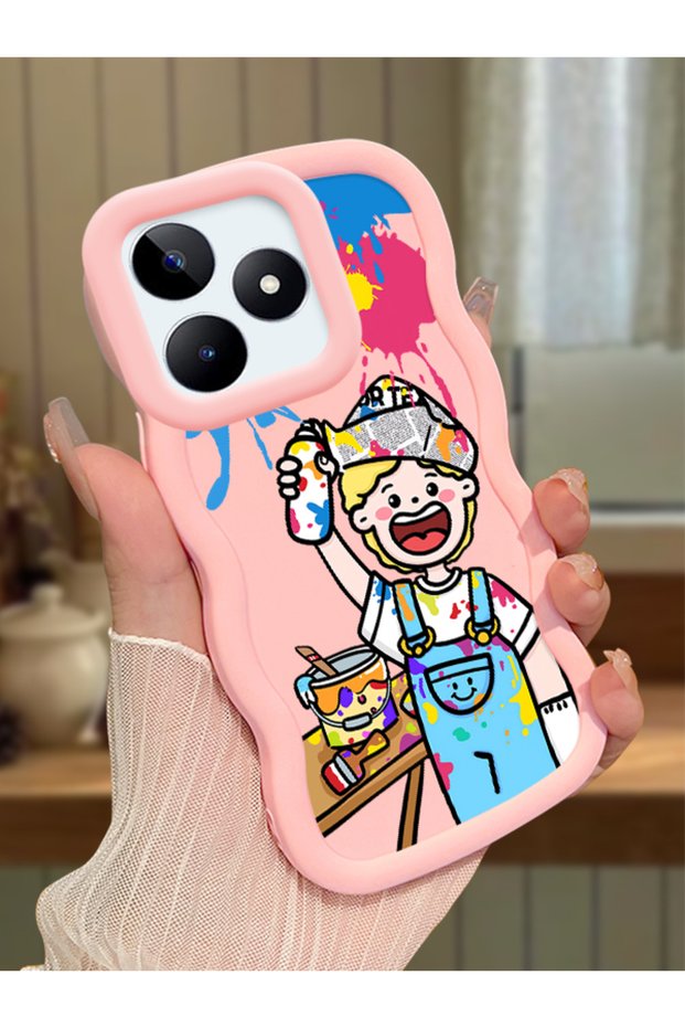 Realme C51 Compatible Case Camera Protective Pink Silicone Lover Couple Phone Case Cartoon Pattern