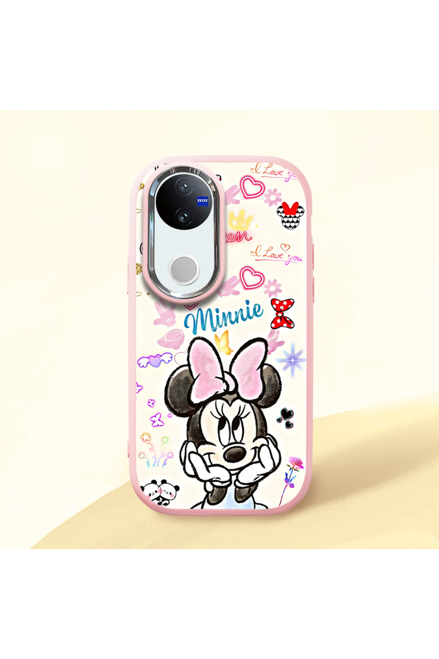 Vivo V50 Compatible Case Camera Protective Pink Minnie Patterned Silicone Lover Couple Phone Case