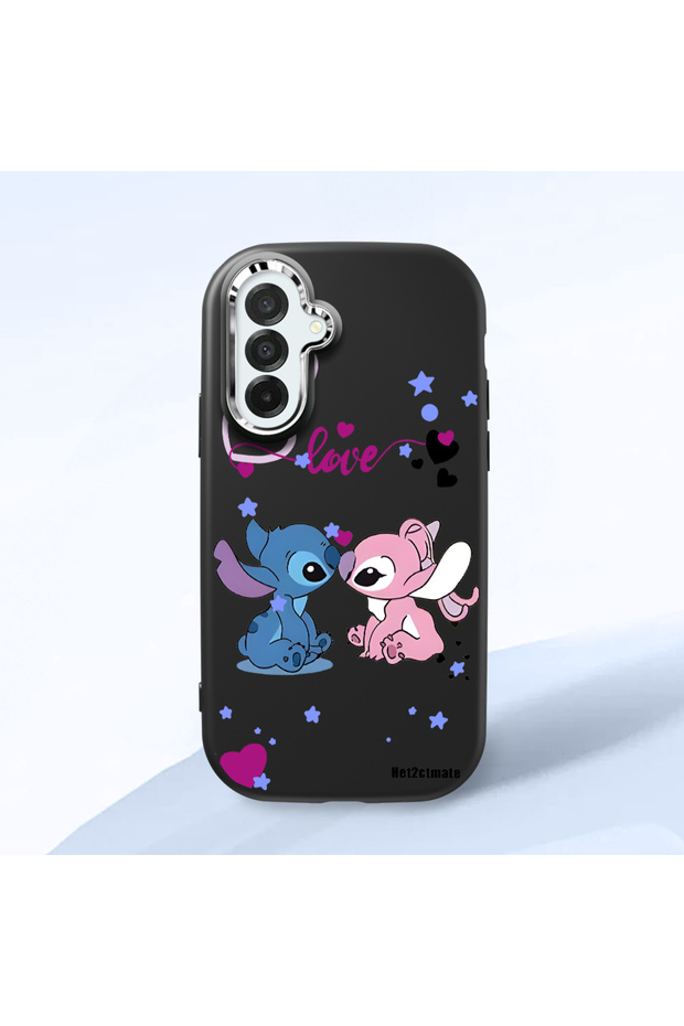 Samsung Galaxy A26 Compatible Case Camera Protective Black Stitch Patterned Silicone Beloved Couple Phone Case