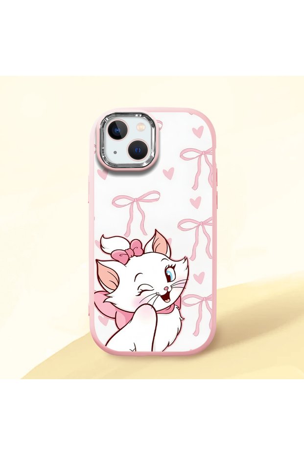 iPhone 13 Compatible Case Camera Protector Pink Cartoons Pattern Silicone Lover Couple Phone Case Cover