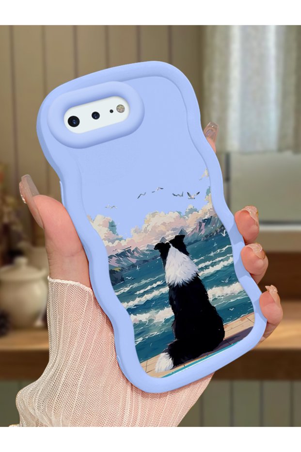 iPhone 8 Plus Compatible Case Camera Protector Blue Silicone Lover Couple Phone Case Dog Pattern