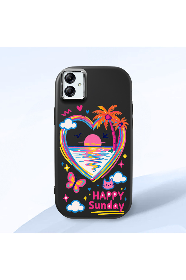 Samsung Galaxy A03 Compatible Case Camera Protective Black Heart Patterned Silicone Lover Couple Phone Case