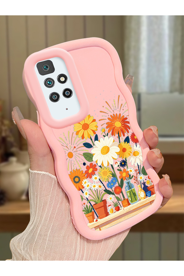 Redmi 10 Compatible Case Camera Protector Pink Silicone Lover Couple Phone Case Floral Case