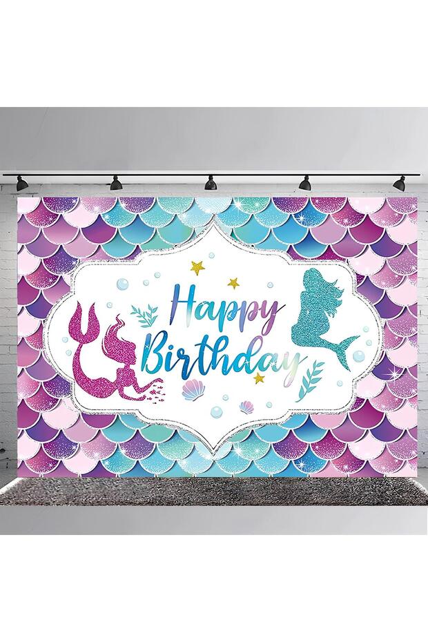 Mermaid Themed Birthday Banner 100X70 cm | Girl's Party Decoration Canvas