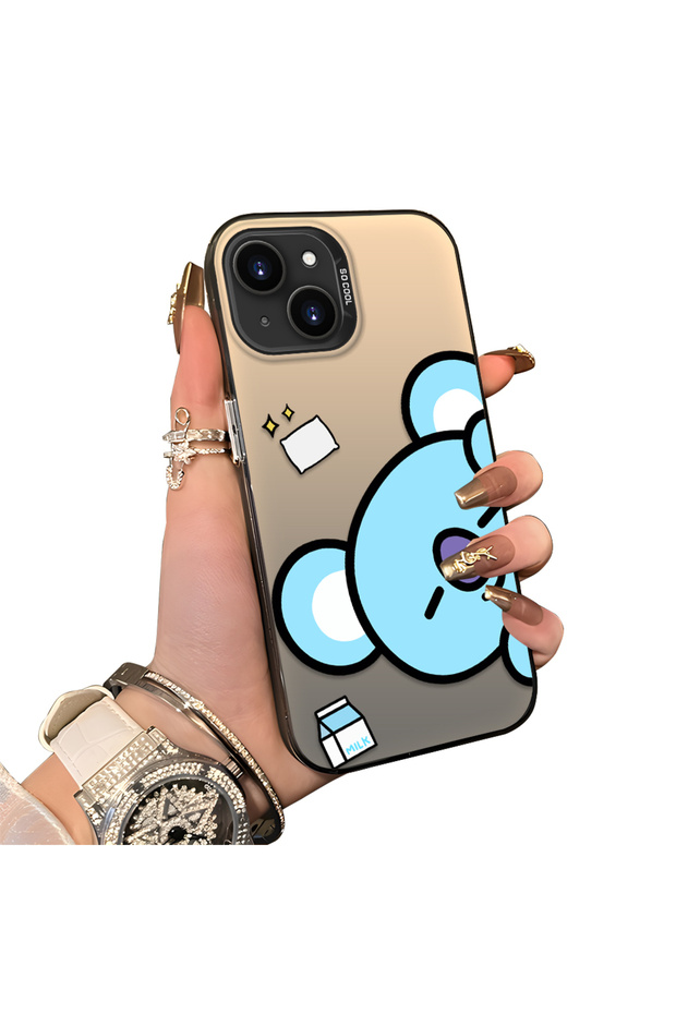 iPhone 14 Plus/15 Plus Compatible Hard Acrylic Back Silicone Edge Lens Protection Double Case