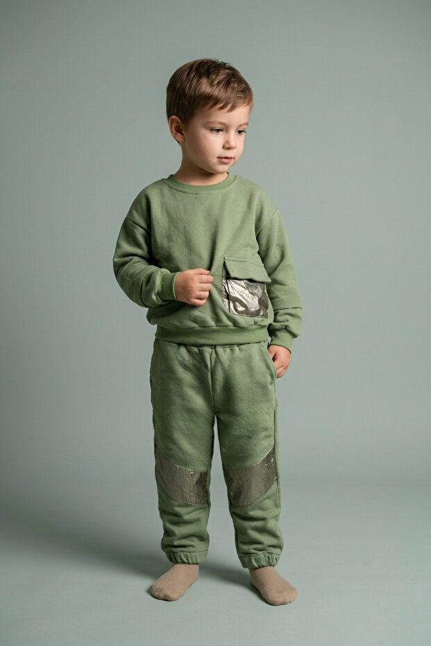 Boy's Shiny Pocket Detailed Elastic Cuffed Tracksuit Set