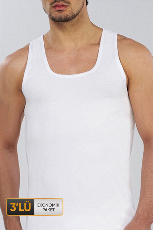 Men's Single Jersey White Undershirt 0770 Economical 3-Pack
