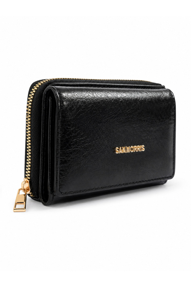 Women's Soft Faux Leather Multi-Card Holder Zipper Wallet Black Matte