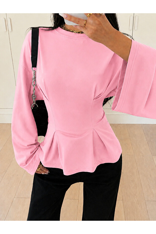 Women's Waist-Slit Flounce Long Sleeve Blouse 223