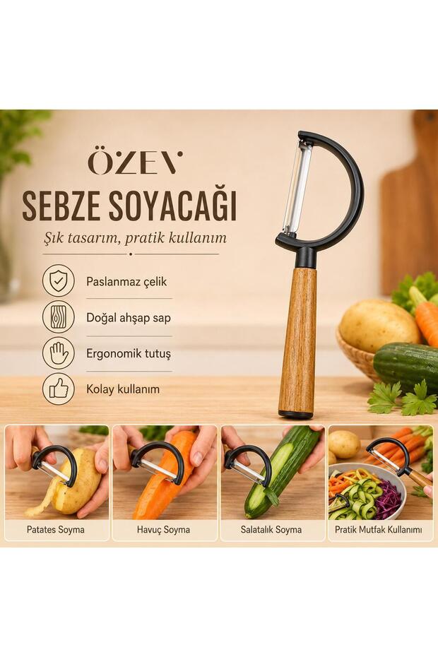 Vegetable Cleaver - with Acacia Handle - Stainless Steel - Black Color