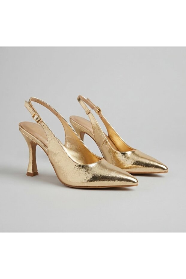(Flosy) Closed Toe Women's Shoes with Heels Gold