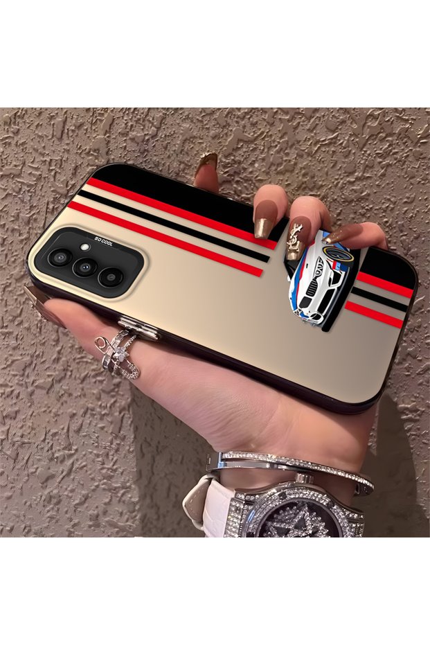 Samsung Galaxy M13/M23 Compatible Racing Car Red Black Stripe Pattern Phone Case