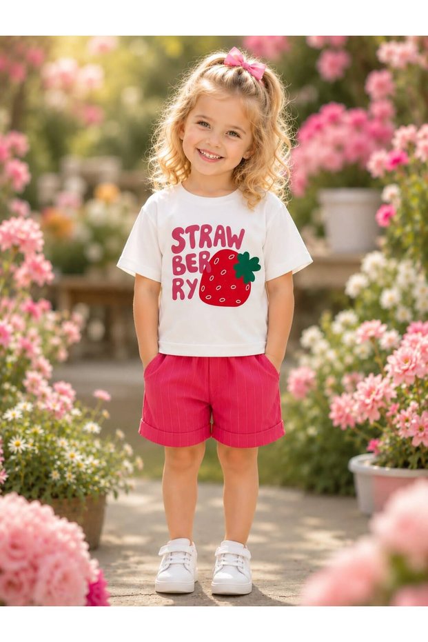 Girl's Strawberry Printed Shorts Summer Set