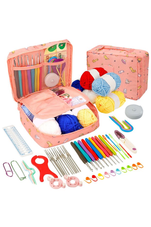 Lucky Cat Crochet Kit Beginners Crochet Hook Set with Crochet Yarn,Portable Crochet Set Crochet Hook