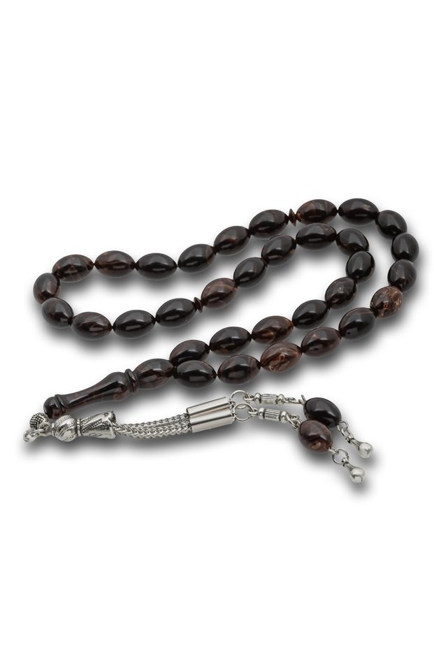 💎 Premium Shiny Antique Metal Tasseled Dark Brown Barley Cut Amber Stylish Gift Prayer Beads