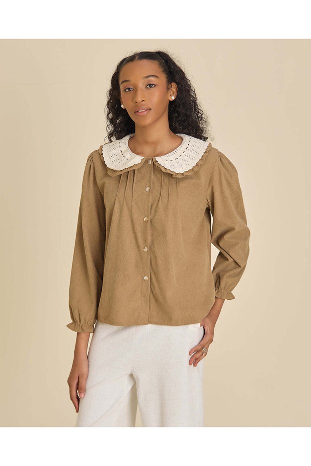 Senior Girls Brown Peter Pan Collar Blouse
