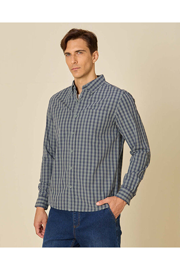 Men Grey Checked Long Sleeve Shirt