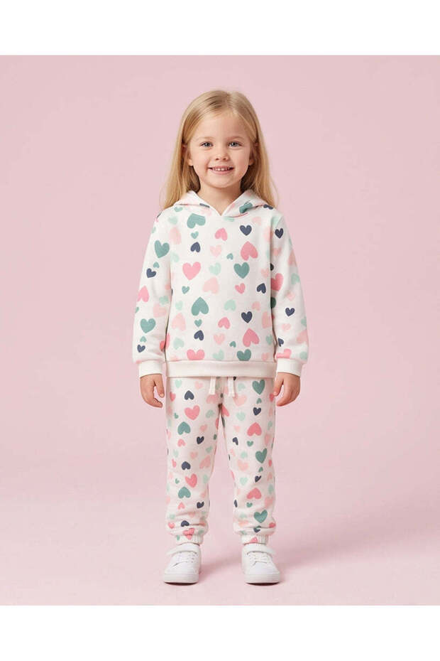 Girls Ivory Printed Hooded Jogger Set
