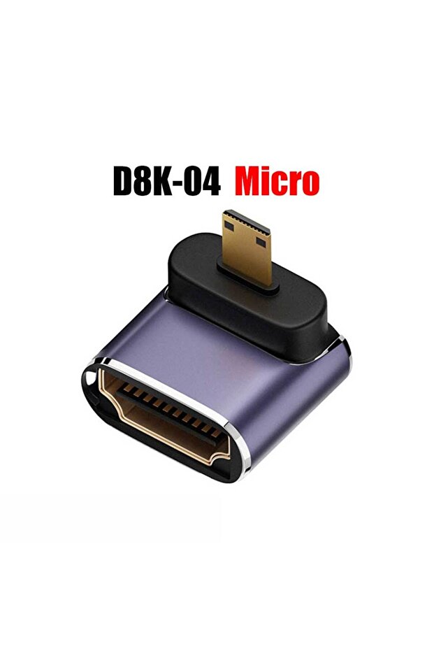 D8K04 موصل محول متوافق مع HDMI بدقة 8K وتردد 60 هرتز وموصل متوافق مع Mini Micro HDMI بزاوية قائمة 90 درجة